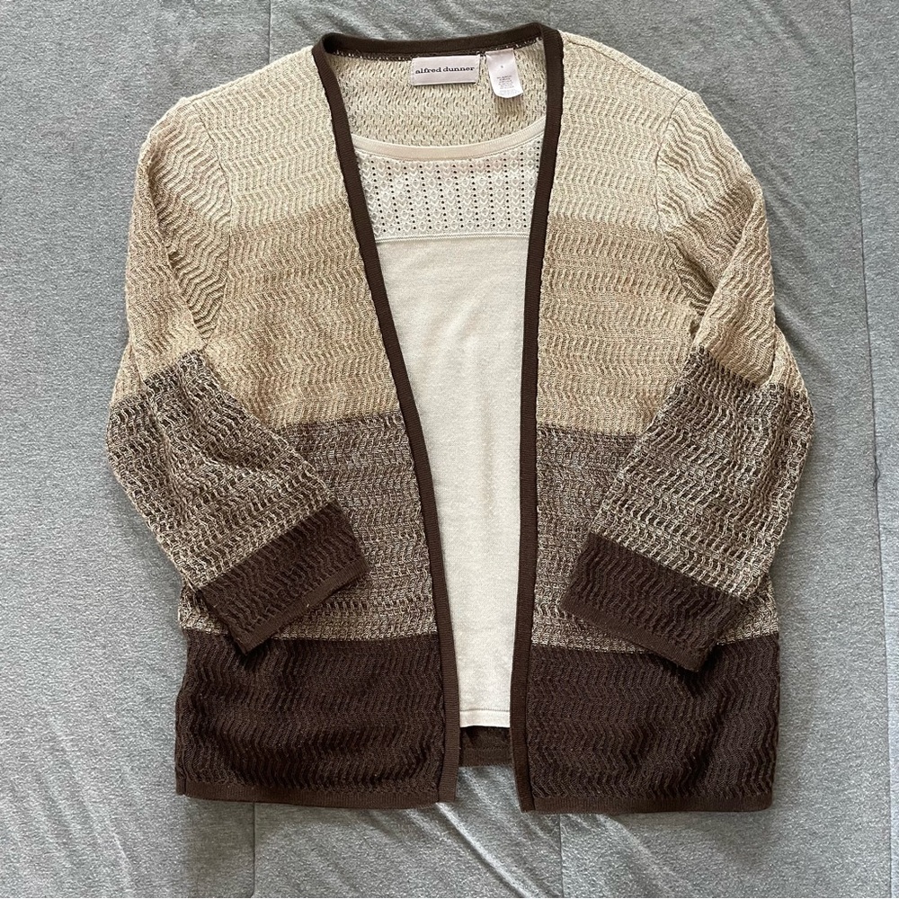 Alfred Dunner‎ Cream and Brown Cardigan